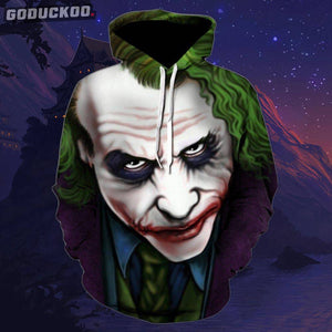 "3D Face Joker Movie Horror Character Halloween Hoodie"