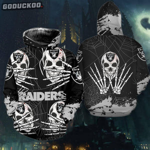 "a Las Vegas Raiders Hoodie With A Skull Graphic For Halloween"