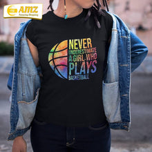 Load image into Gallery viewer, Hoops Girls Never Underestimate A Girl Who Plays Basketball Shirt